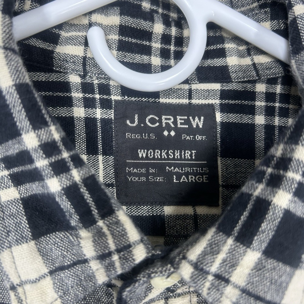 J. Crew Workshirt Mens Large Ivory black plaid Flannel Button Up Long Sleeve - Picture 9 of 12